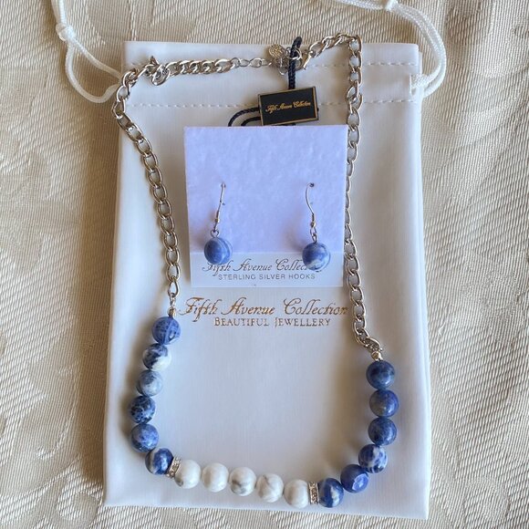 FAC Genuine Natural Agate Gemstone Necklace & Earrings - Picture 1 of 6
